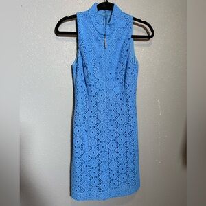 Lilly Pulitzer Alexa Shift Dress Womens XS Blue‎ Lace Sleeveless Mock Neck